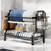 Compact 2-Tier Dish Drying Rack with Drainboard