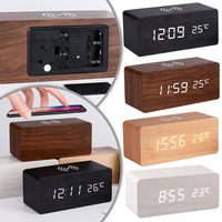 Modern Wooden LED Desk Clock with Qi Charger