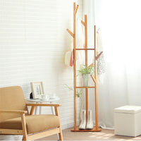Bamboo Coat Rack Stand with Umbrella Holder - Hanging Storage