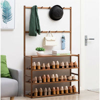 Bamboo 5-Tier Hat Coat Shoe Rack Entryway Bench Hanger Storage