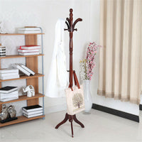 Birch Wood Coat Rack Stand Adjustable Hall Tree Entryway