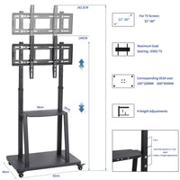 32-80 Rolling TV Stand with 2-Tier Shelf Adjustable Mount