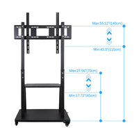 Rolling TV Stand 32-100 w/ Adjustable Mount & 2-Tier Shelf
