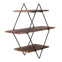 3-Tier Rustic Floating Wall Shelves Wood Display Books