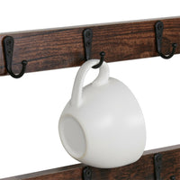 Wooden Wall Mounted Coffee Mug Rack 12 Hooks Cup Holder