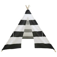 Kids Teepee Tent Linen Wood Black White Stripe Playhouse Indoor Garden