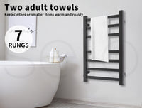 Aluminium Heated Towel Rail 7-Bar Electric Warmer Black