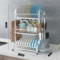 3 Tier Dish Drying Rack Silver 43cm High 60cm