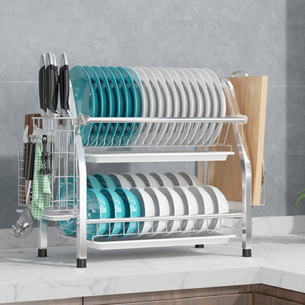 2 Tier Silver Kitchen Dish Rack Drainer 41cm High 25cm Long