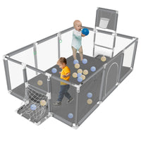 Grey Baby Playpen with Safety Gate