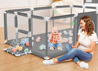 Grey Baby Playpen with Safety Gate