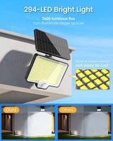 294 LED Solar Light Motion Sensor 6500K Black Outdoor Security Wall Flood Lamp