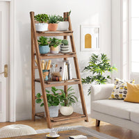 Rustic Wood 4 Tier Plant Stand Bookshelf 38CM Corner Shelf