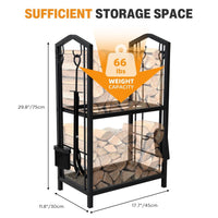 Steel Firewood Rack with Tools, Large Log Holder, 30cm Depth