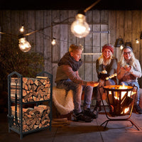 Steel Firewood Rack with Tools, Large Log Holder, 30cm Depth