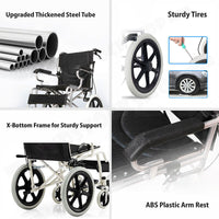16 Lightweight Foldable Wheelchair Flat-Free Tires Handbrakes