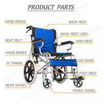 16 Lightweight Foldable Wheelchair Flat-Free Tires Handbrakes