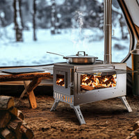 Stainless Steel Wood Burner Stove for Camping w/ Chimney & Bag