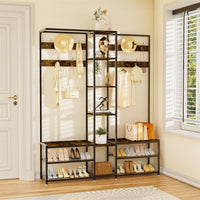 Corner Coat Stand with Shoe Bench Metal & MDF Organizer