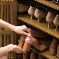 Wooden Shoe Rack XL 4 Tier 3 Doors Drawers Shelves Cabinet Organizer