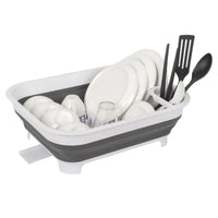 Collapsible Dish Rack with Utensil Section Space-Saving Drying Rack for Compact Kitchens & Camping