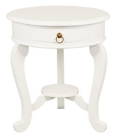 Round Cabriole Leg 1 Drawer Lamp Table (White)