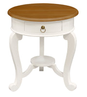 Round Cabriole Leg 1 Drawer Lamp Table (White Caramel)