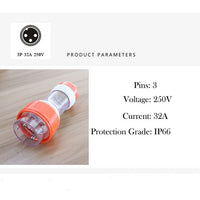 32 Amp 5m 3 Pin Extension Lead Single Phase 250V Rubber Cable Male/Female Plug