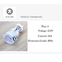 32 Amp 5m 3 Pin Extension Lead Single Phase 250V Rubber Cable Male/Female Plug