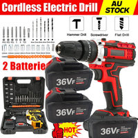 Cordless Drill w/2 Battery Heavy Duty Impact Driver Kit Brushless Hammer Set