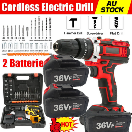 Cordless Drill w/2 Battery Heavy Duty Impact Driver Kit Brushless Hammer Set