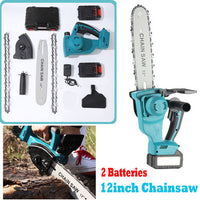 12"inch Cordless Electric Chainsaw + 2 Battery 2 Chain Brushless Wood Cutter Saw