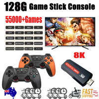 128GB 2025 NEW 8K HDMI Video Game Stick Console 55000+ 2 Wireless Controller