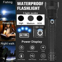 99000LM Ultra Bright LED Tactical Flashlight 3-Modes Zoom Torch USB Charging