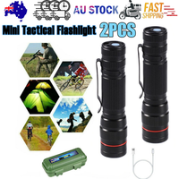2x Mini Tactical Flashlight Small LED Torch 3 Mode Super Bright Light Clip Lamp