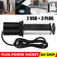 Pop Up Power Point 3 Socket Plug + 2 USB Table Home Kitchen Desk Outlet