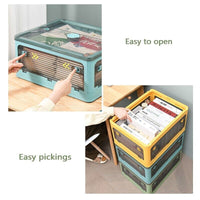 28L BLUE Storage Container Stackable 5 Sides Open Top Lid Transparent Foldable