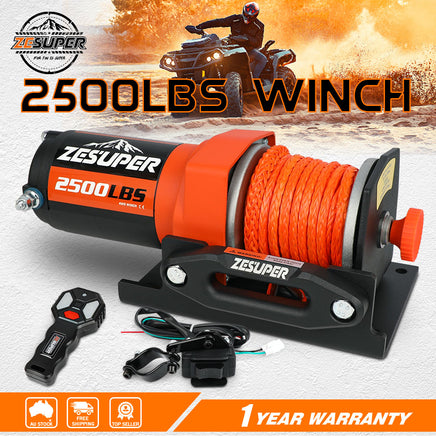 ZESUPER 12V Electric Winch 2500lbs Synthetic Rope Wireless Remote ATV UTV BOAT