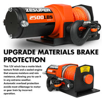 ZESUPER 12V Electric Winch 2500lbs Synthetic Rope Wireless Remote ATV UTV BOAT