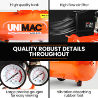 UNIMAC 24L 2.0HP Air Compressor, Direct Drive, 2 Couplers for Airtools Tyre Inflation, Portable, Electric