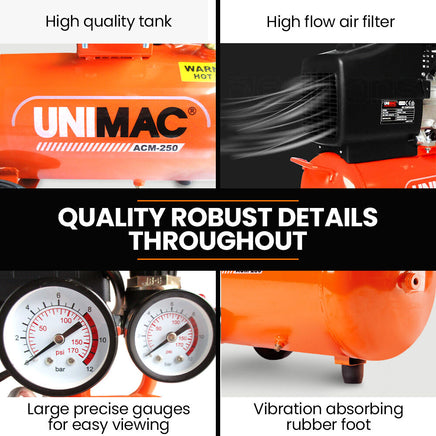UNIMAC 24L 2.0HP Air Compressor, Direct Drive, 2 Couplers for Airtools Tyre Inflation, Portable, Electric