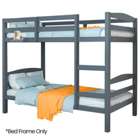 KINGSTON SLUMBER Single Bunk Bed Frame, Solid Pine 2-in-1 Modular Design, Converts to 2 Single Beds, For Kids, Grey
