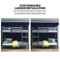 KINGSTON SLUMBER Single Bunk Bed Frame, Solid Pine 2-in-1 Modular Design, Converts to 2 Single Beds, For Kids, Grey