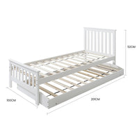 KINGSTON SLUMBER Wooden Single Bed Frame w/ Pop Up Trundle, for Kids Bedroom, White