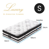 KINGSTON SLUMBER Luxury 34cm Single Mattress, Medium Firm, Euro Top, 5-Zone Pocket Spring Foam
