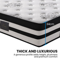 KINGSTON SLUMBER Luxury 34cm King Single Mattress, Medium Firm, Euro Top, 5-Zone Pocket Spring Foam