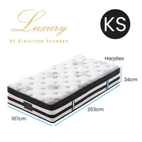 KINGSTON SLUMBER Luxury 34cm King Single Mattress, Medium Firm, Euro Top, 5-Zone Pocket Spring Foam