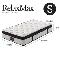KINGSTON SLUMBER RelaxMax 31cm Single Mattress, Medium, Euro Top, 5-Zone, Pocket Spring, Knitted Fabric
