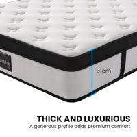 KINGSTON SLUMBER RelaxMax 31cm Double Mattress, Medium, Euro Top, 5-Zone, Pocket Spring, Knitted Fabric