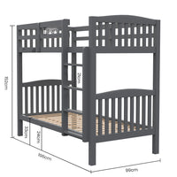 Kingston Slumber Single Bunk Bed Frame Solid Pine Wood Timber, Modular Design, Grey